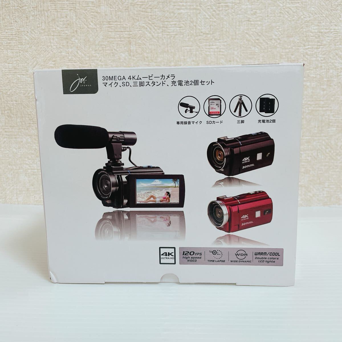 未使用品 ジョワイユ 4Kムービーカメラ 30MEGA レッド 4Kデジタルマルチムービー 4K対応 SDカード欠品拍卖