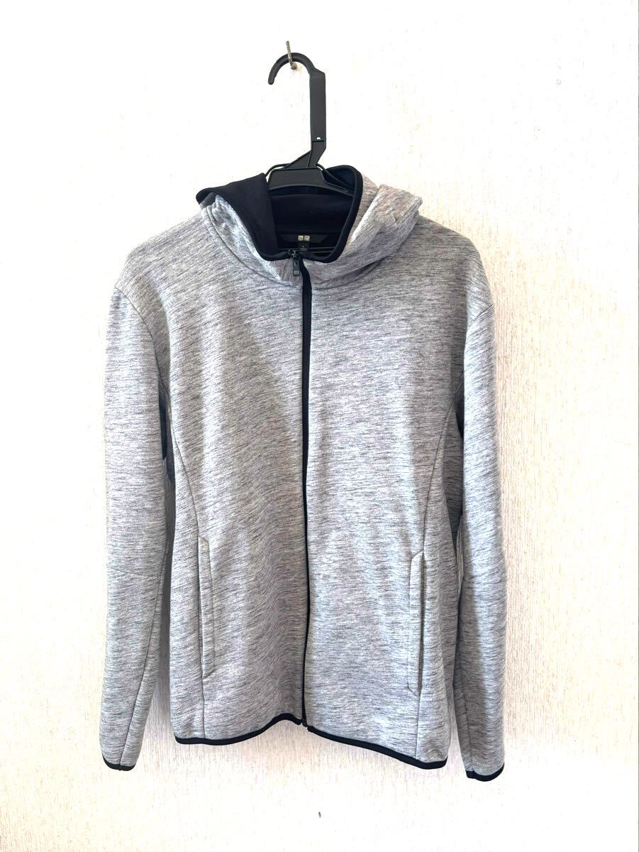 ★UNIQLO ユニクロ 防風 長袖 ブロックテックパーカ サイズL メンズ グレー パーカー ジップアップ拍卖