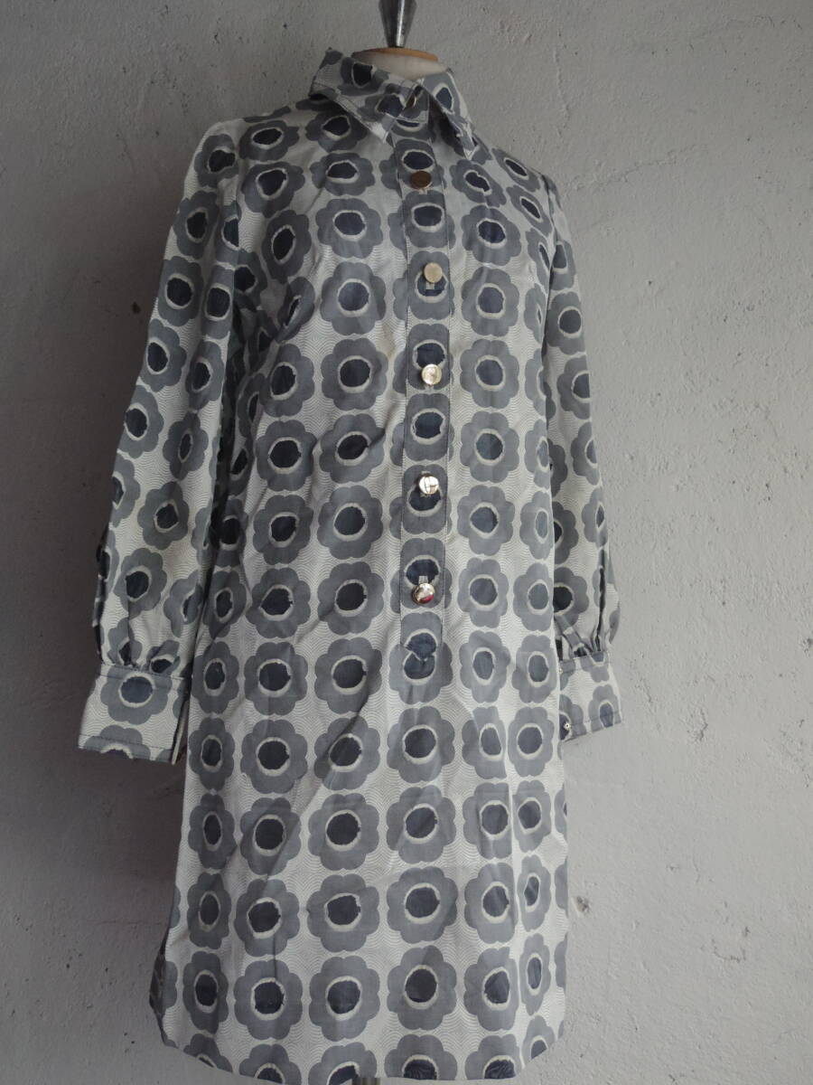 古着♪レトロVintageグレー北欧モダン花柄長袖秋冬ワンピ♪昭和レトロワンピース70s60s70年代60年代昭和レトロビンテージクラシカルワンピ拍卖