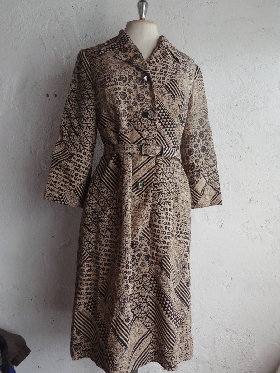古着♪レトロVintage和モダン柄おしゃれ秋冬ワンピ♪昭和レトロワンピース70s60s70年代60年代昭和レトロビンテージクラシカルワンピ拍卖