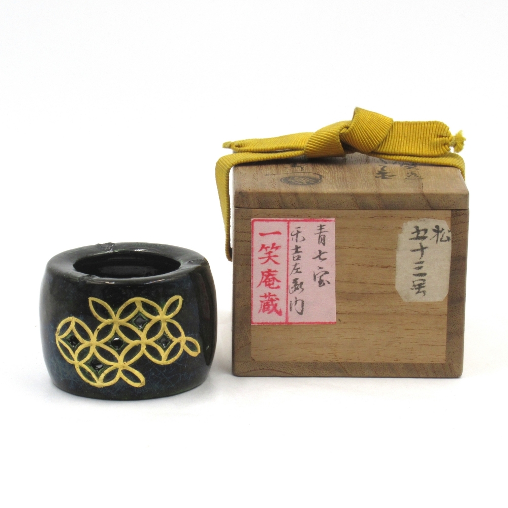 十三代 楽吉左衛門(惺入) 青七宝透蓋置 共箱 茶道具 古美術 骨董 4255661拍卖
