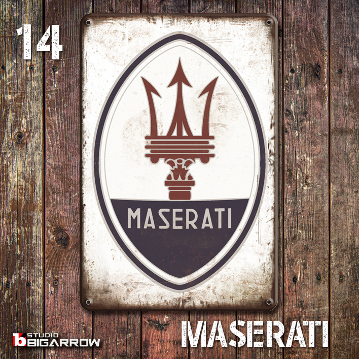 14 ブリキ看板 20×30㎝ MASERATI マセラティ ガレージ メタルプレート アメリカンインテリア USフェンス 世田谷ベース拍卖