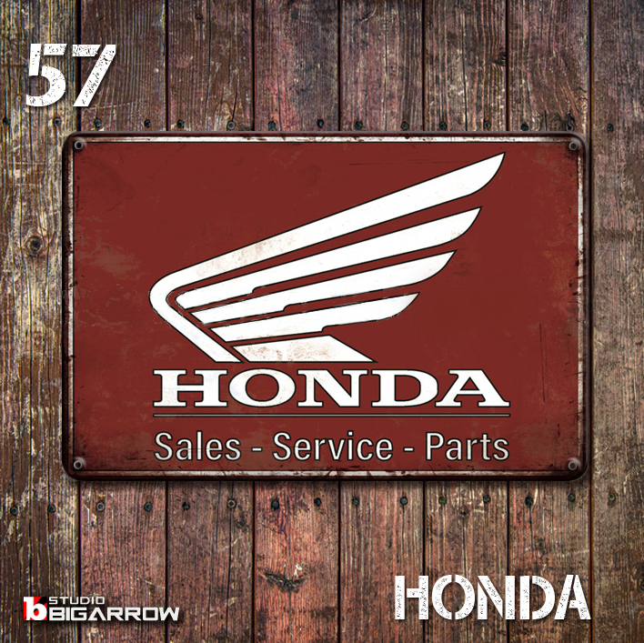 57 ブリキ看板 20×30㎝ HONDA ホンダ ガレージ メタルプレート アメリカンインテリア USフェンス 世田谷ベース拍卖