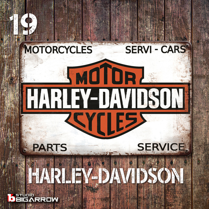 19 ブリキ看板 20×30㎝ HARLEY-DAVIDSON ハーレーダビッドソン ガレージ メタルプレート アメリカンインテリア USフェンス 世田谷ベース拍卖