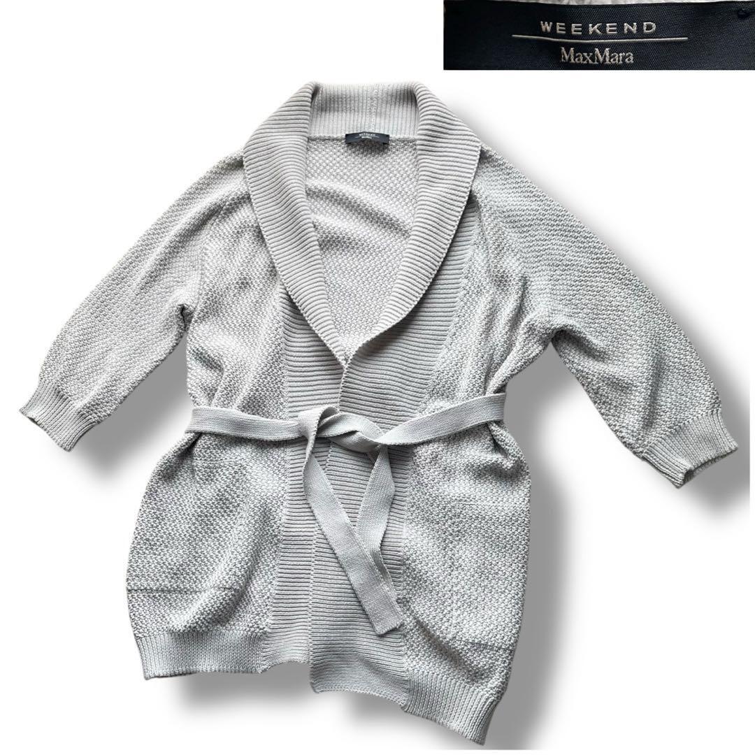 Weekend Max Mara ウィークエンド マックスマーラ 5分袖 ショールカラー コットン ニット カーディガンsize M拍卖