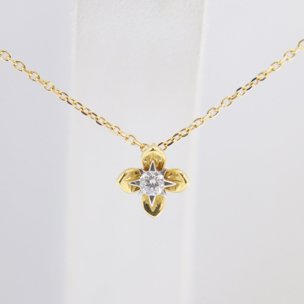 STAR JEWELRY スタージュエリー K18/Pt950 ダイヤモンド ネックレス ダイヤ 0.05ct 重量約1.9g イエローゴールド 中古 美品 送料無料!!拍卖