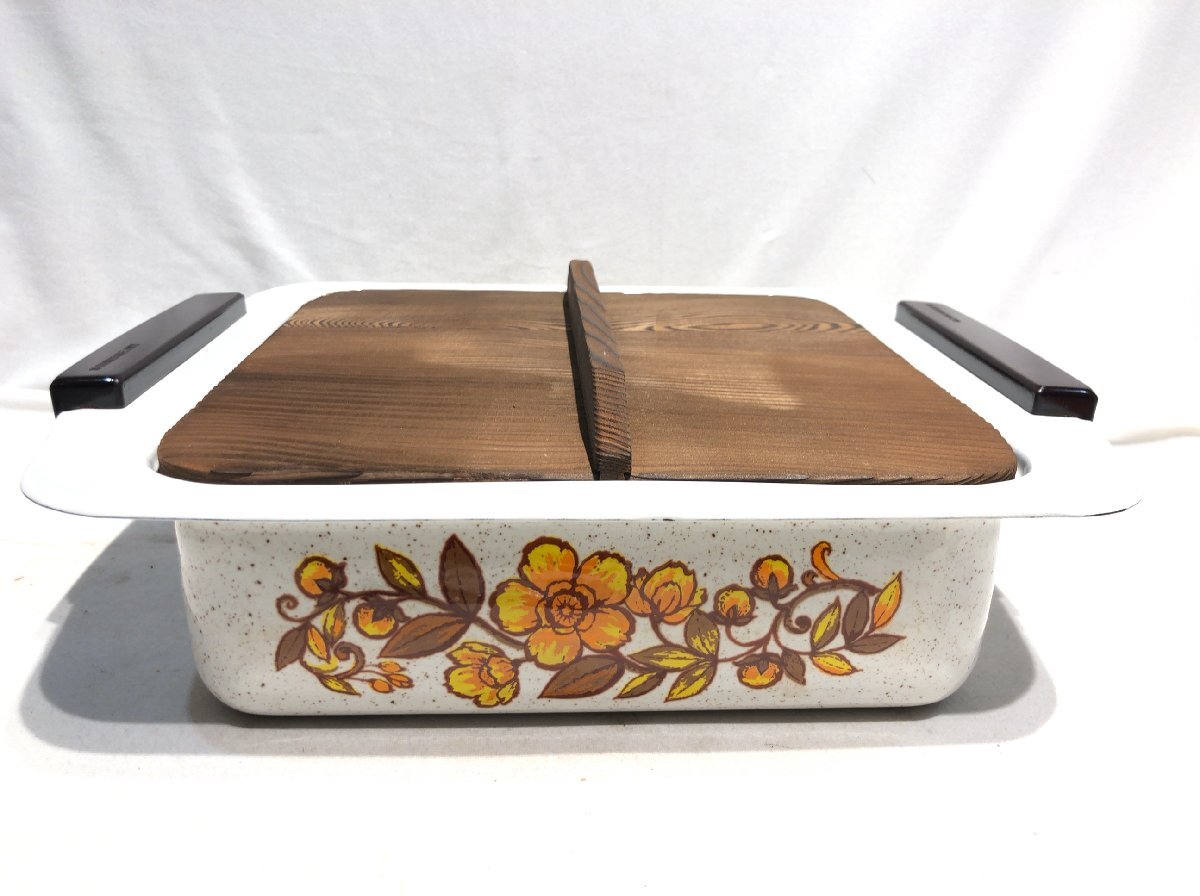 ■■160■未使用■マルビシ 昭和レトロ おでん鍋 ホーロー 調理器具 両手鍋 冬 仕切り付き 木蓋付き拍卖