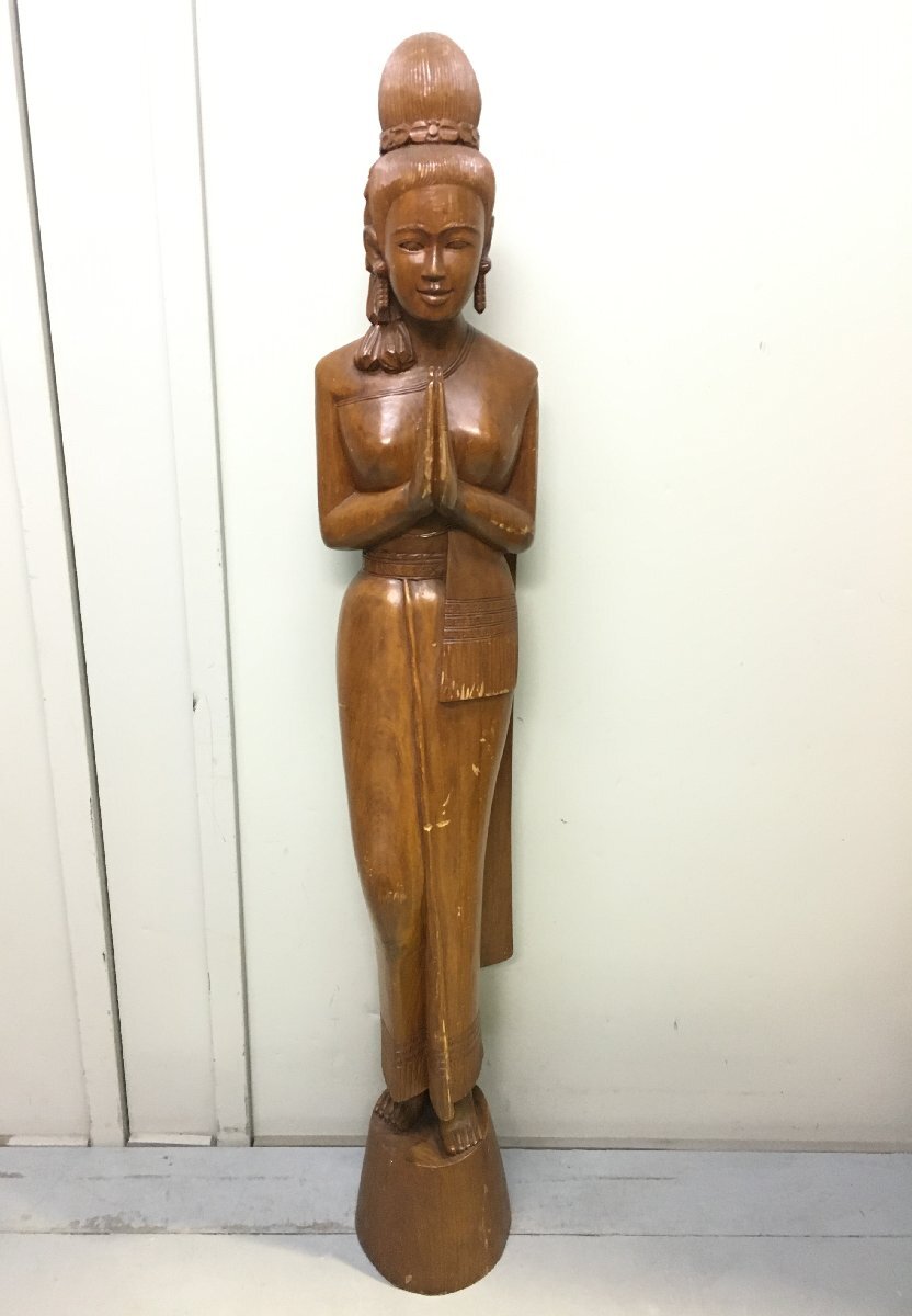 A3000 木彫り 女性像 高さ115㎝ オブジェ 木製 置物 インテリア アジアン拍卖