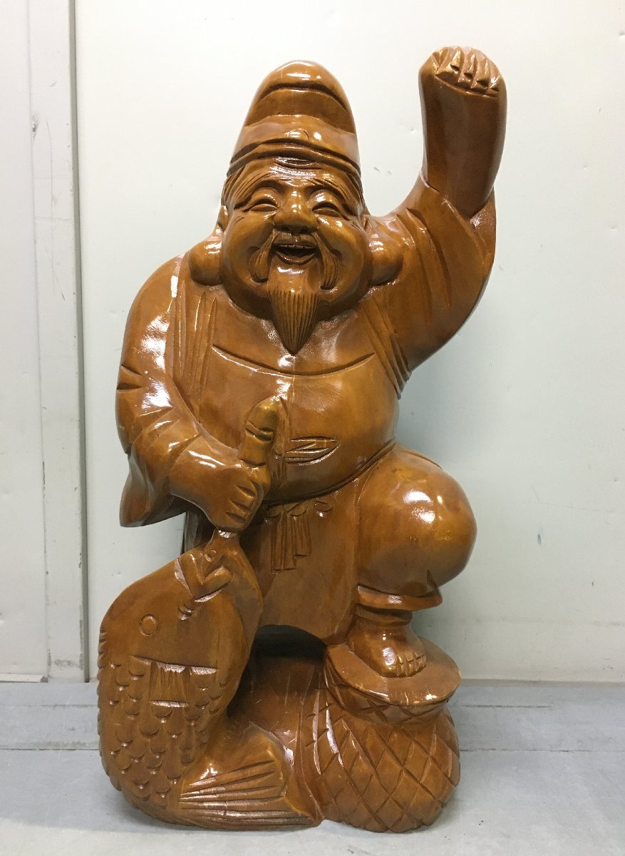 A4308 七福神 木製 置物 約60㎝ 恵比寿天 木彫り 飾り 縁起物 開運拍卖