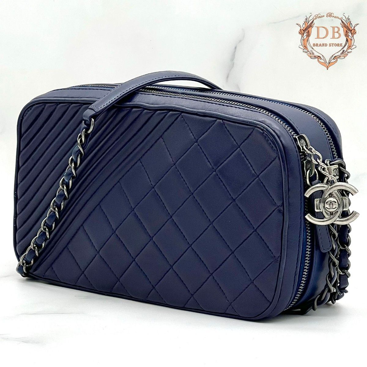 ボーイシャネル ココマーク チェーンショルダー マトラッセ ネイビー シルバー CHANEL レディース バッグ 斜め掛け カメラ 鑑定済み Auth拍卖