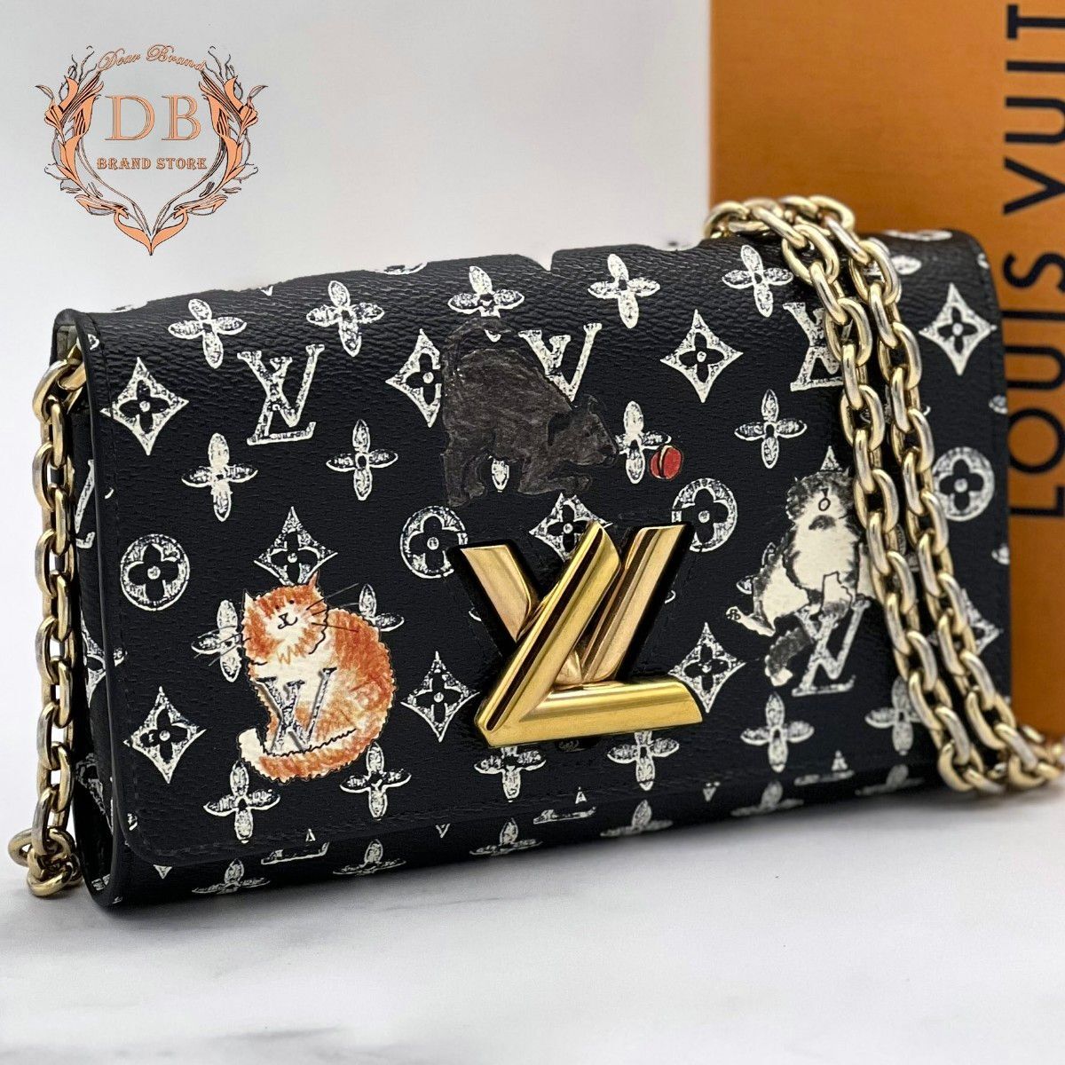 【限定品】 ルイヴィトン キャットグラム ツイストチェーンウォレット ブラック Louis Vuitton レディース バッグ 黒 鑑定済み 斜め掛け拍卖