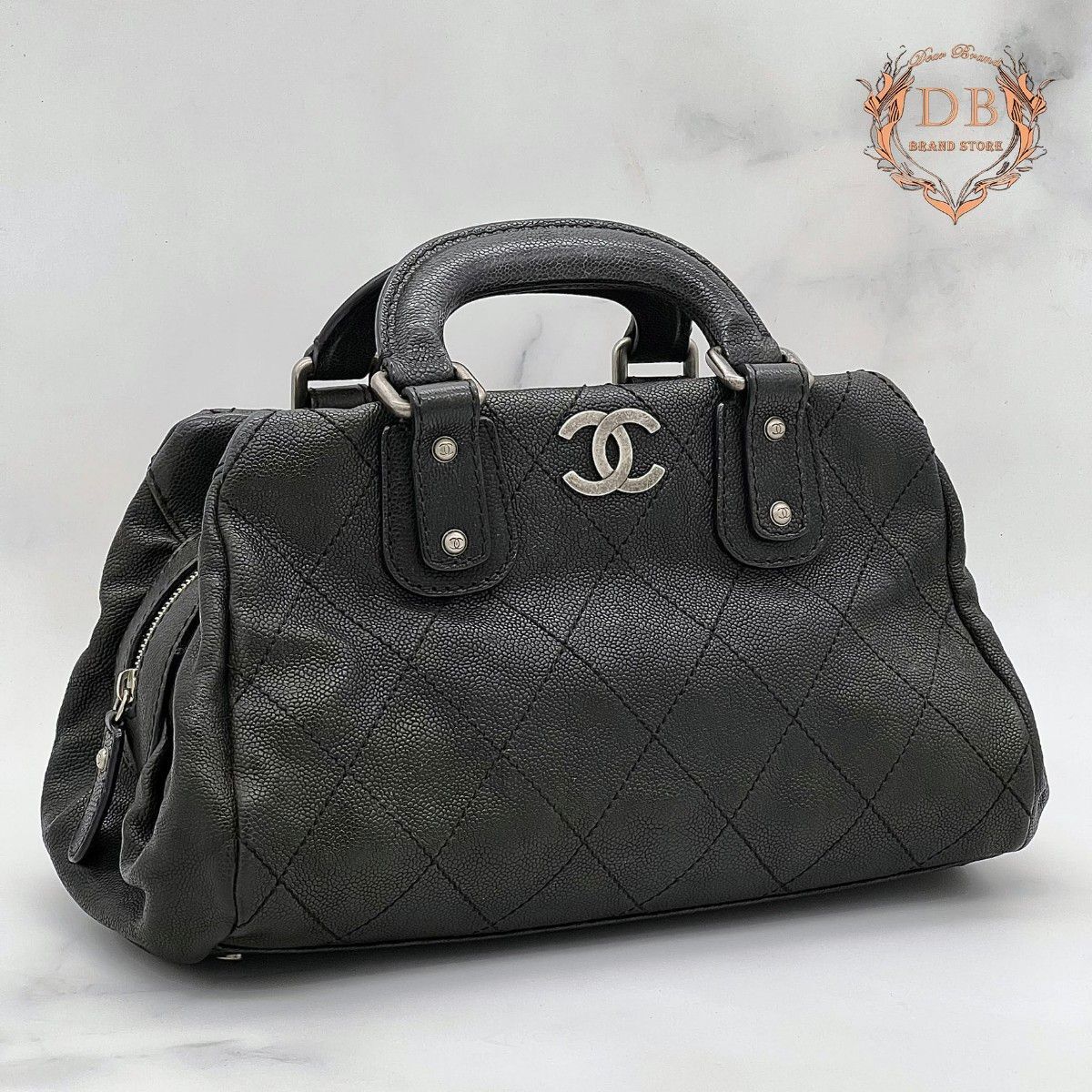 シャネル ワイルドステッチ キャビアスキン ハンド ボストン ココマーク グレー CHANEL レディース バッグ メタリック 鑑定済み ガンメタ拍卖