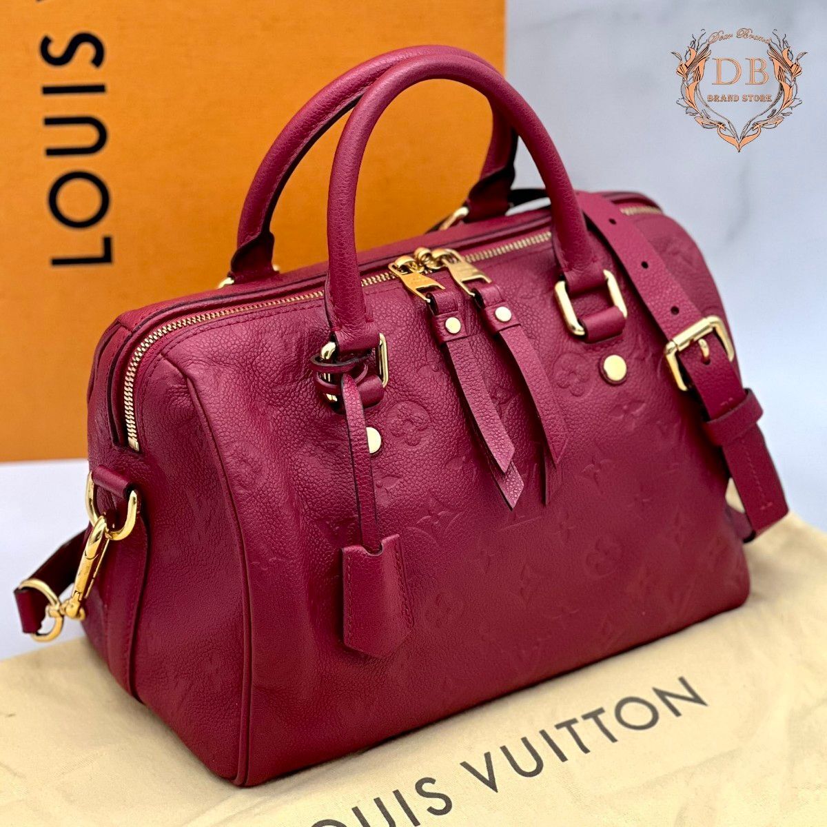【袋付】 ルイヴィトン スピーディ バンドリエール 25 アンプラント レッド Louis Vuitton レディース バッグ 鑑定済み 正規品 ゴールド拍卖