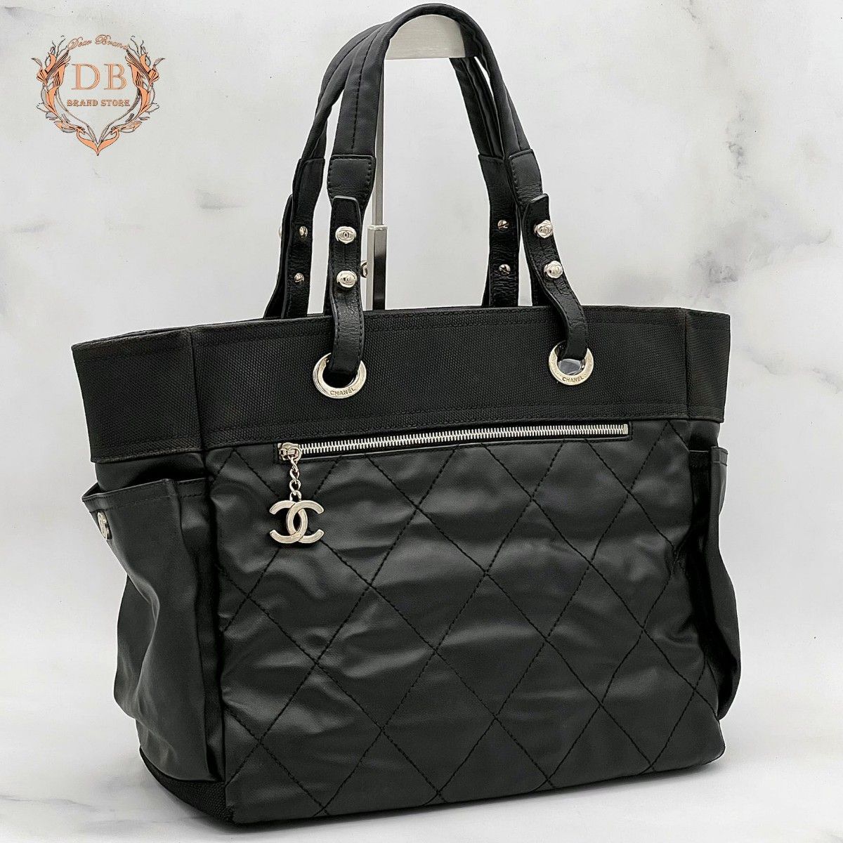 シャネル パリビアリッツGM キルティング 肩掛け ココマーク ブラック トート CHANEL レディース バッグ シルバー金具 鑑定済み 黒拍卖