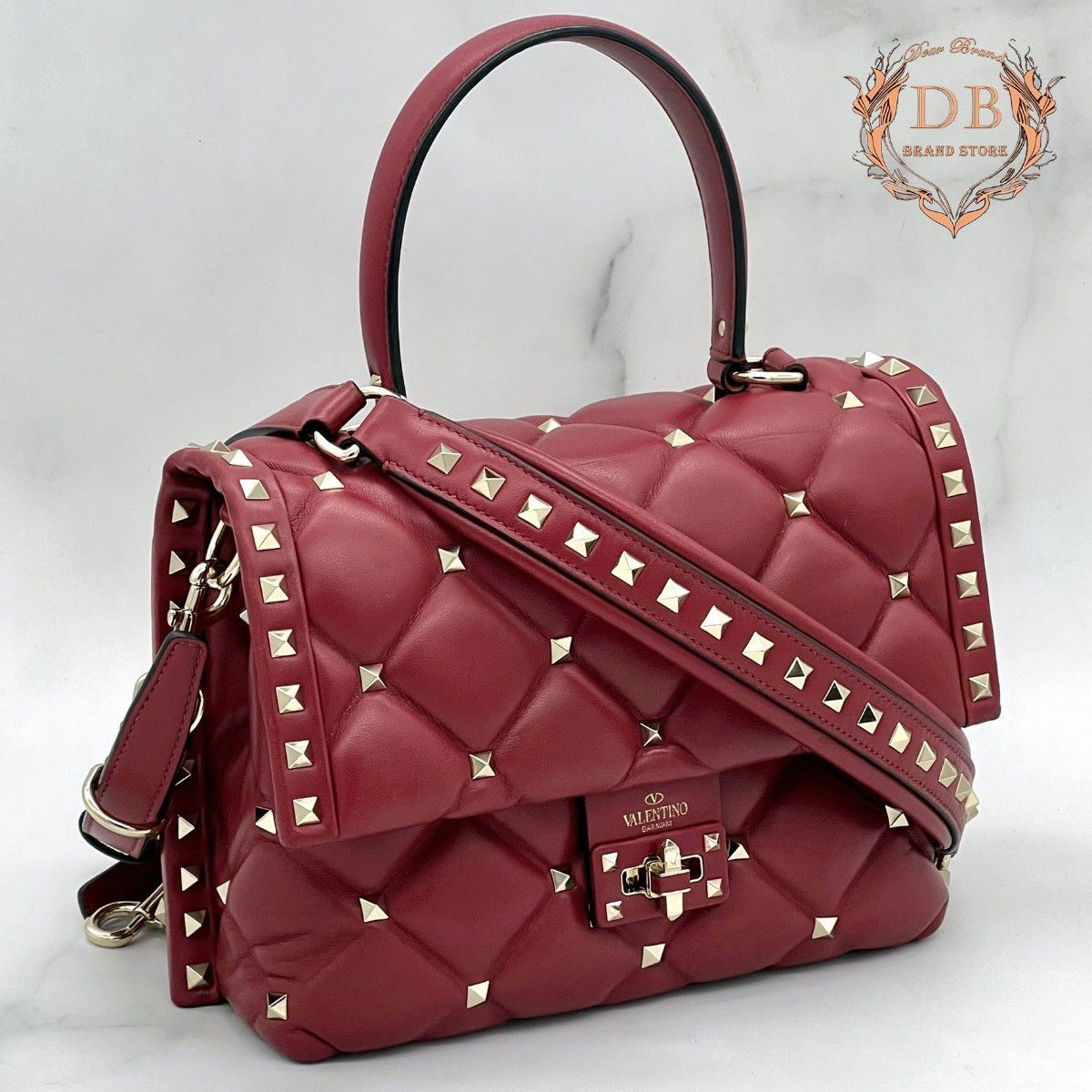 ヴァレンティノ キャンディスタッズ ショルダー ハンド レッド ターンロック VALENTINO レディース バッグ レザー 赤 鑑定済み拍卖