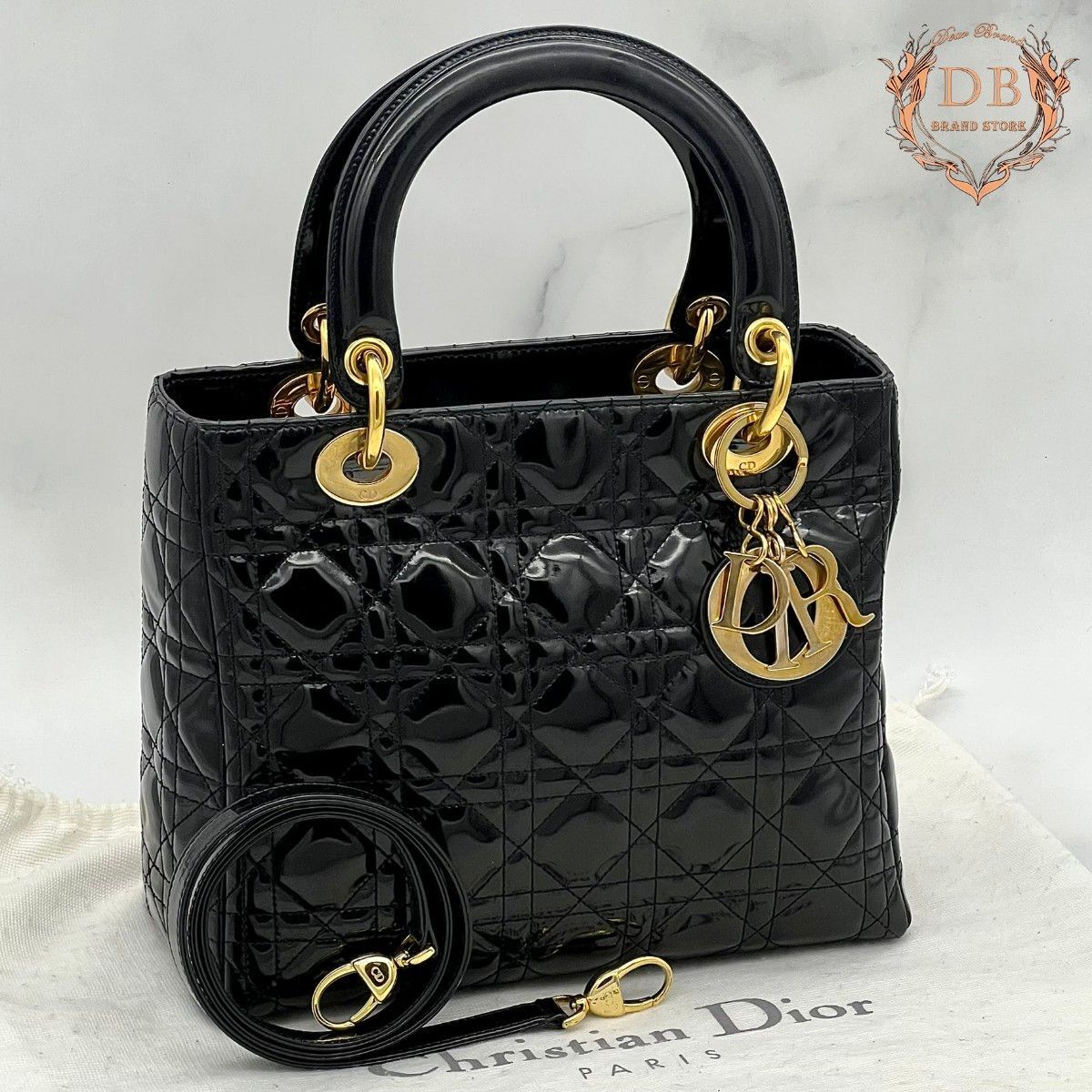 【ST付】 ディオール レディディオール カナージュ ハンドバッグ ブラック パテント Dior レディース バッグ ショルダー 鑑定済み 肩掛け拍卖