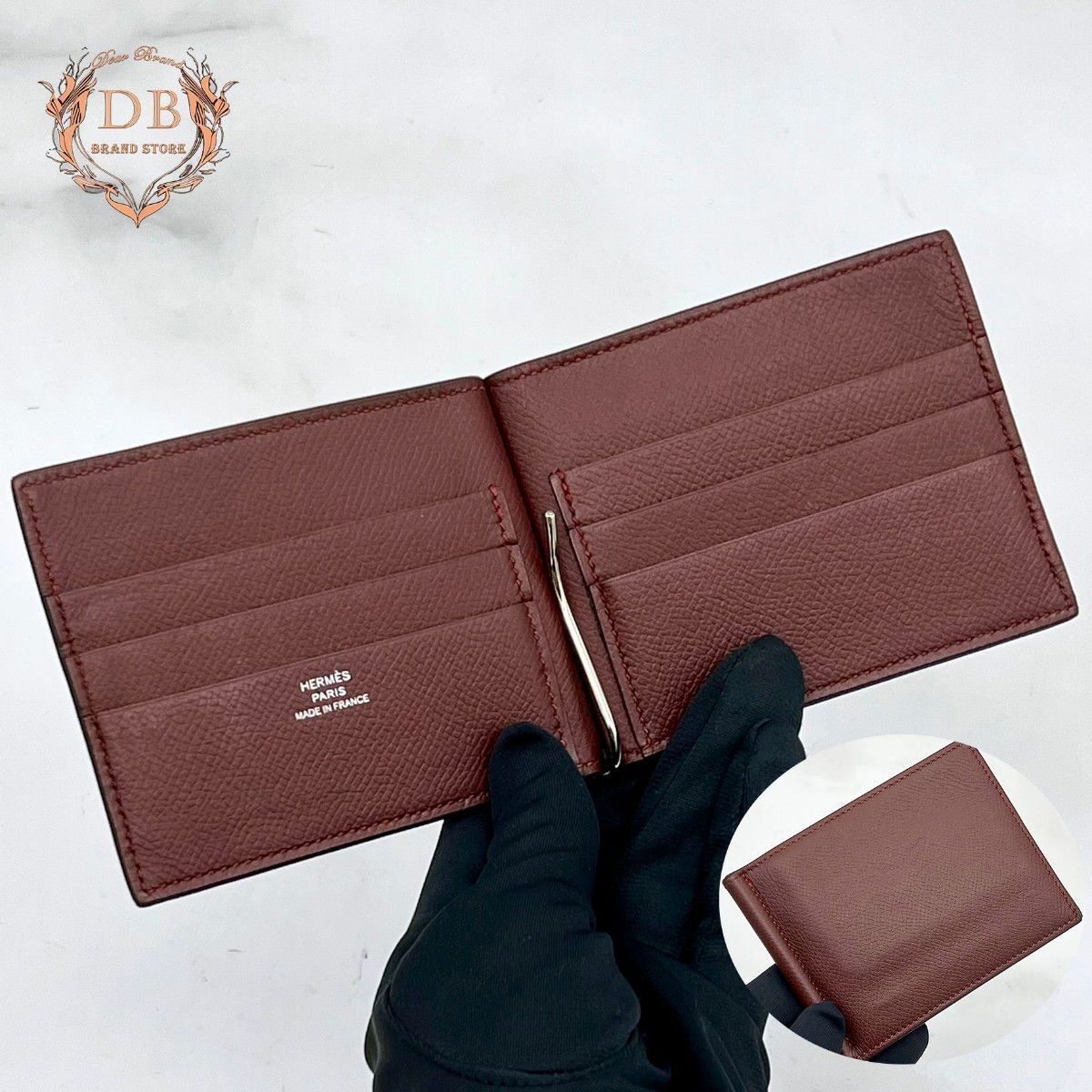 【C刻印】 エルメス ポーカーGM マネークリップ ボルドー ビジネス カード HERMES メンズ 財布 札入 ワインレッド 鑑定済み 正規品 Auth拍卖