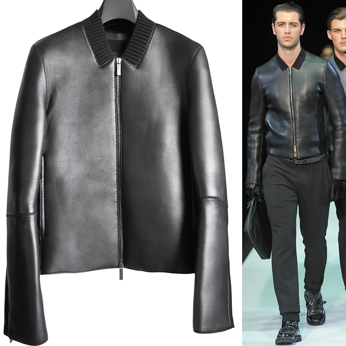 正規品 ランウェイ同モデル エンポリオアルマーニ EMPORIO ARMANI ラムレザー ライダースブルゾン ジャケット コート ジョルジオアルマーニ拍卖