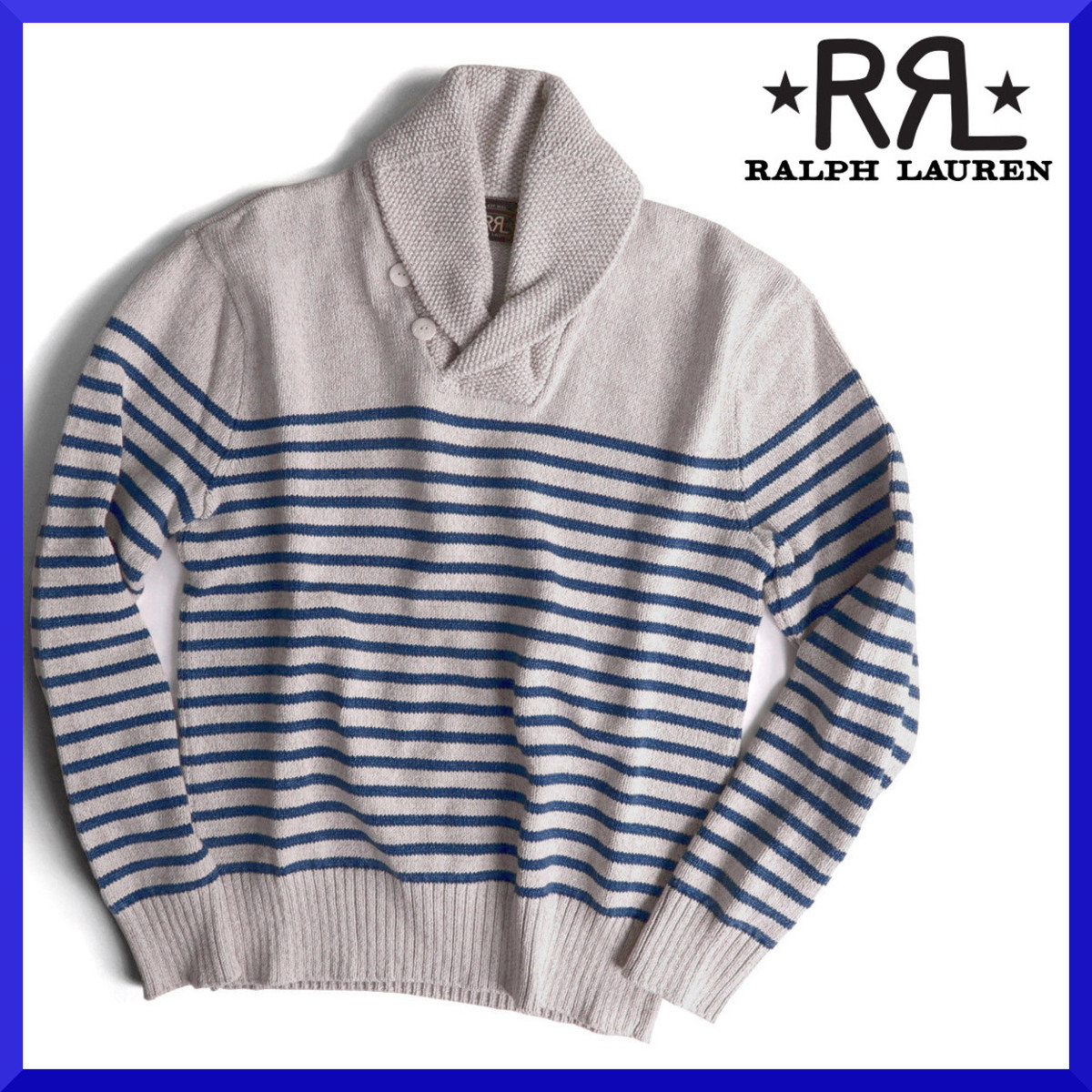 価格6,3万新品本物RRLダブルアールエル/ラルフローレン【大人のこなれ感◎マリンテイスト】ボーダーザックリ編み!!コットンニット/メンズ/M拍卖