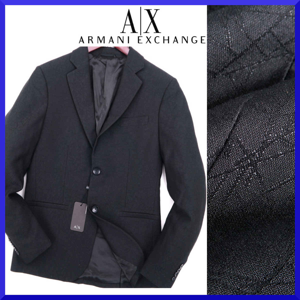 新品本物ARMANIアルマーニAX【洗練エレガント◎ジャガード織柄】テーラードジャケット/スーツジャケパン/メンズ/黒/秋冬/【38】L,XL拍卖