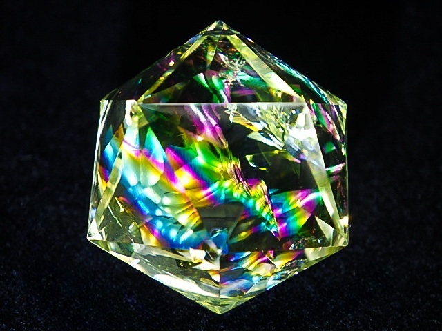 ★60面体★レインボーシトリンクォーツ・スライドファセットカット★23mm/54.2ct★磨きポリッシュ★天然石虹入り黄水晶★宝石鉱物★kamesan拍卖