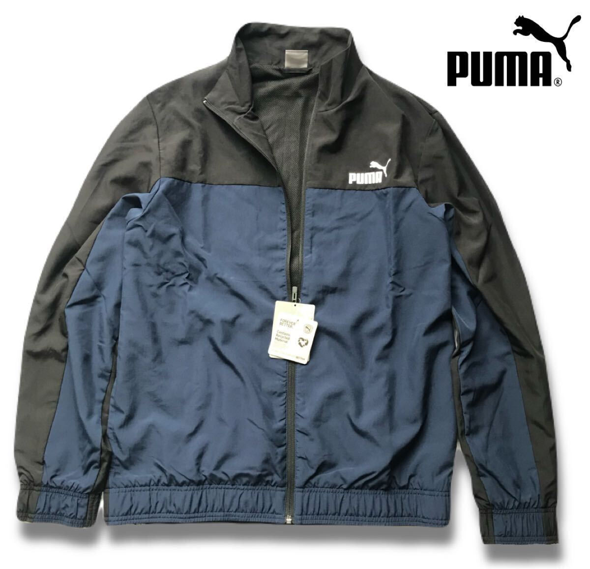 ☆117新品【メンズL】黒ネイビー ゴルフにオススメ プーマ ウインド ウーブン 裏メッシュ トラックジャケット PUMA拍卖