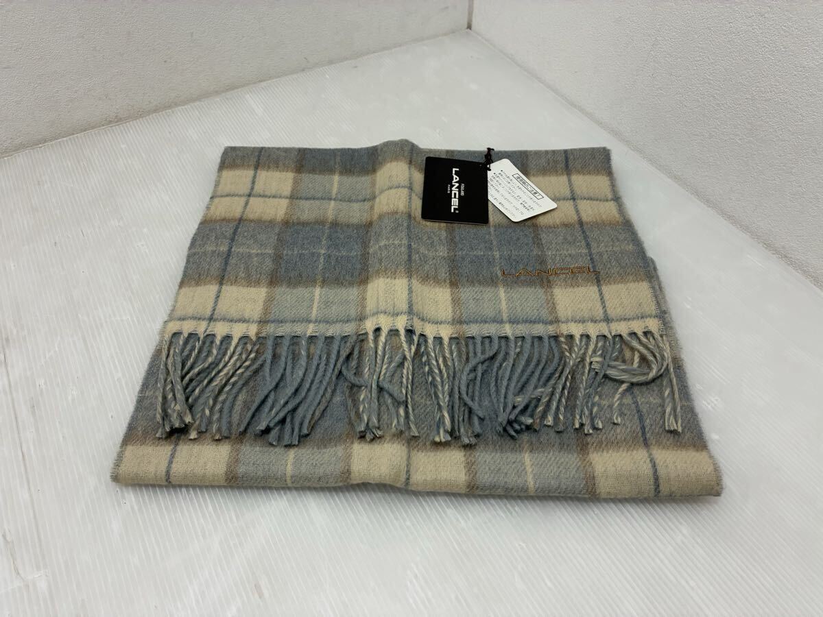 D(1010s4) 未使用 LANCEL ランセル チェック柄 マフラー ウール100% 毛100% 約137(フリンジ 左右含む 最大 151cm) ×幅 31cm 拍卖
