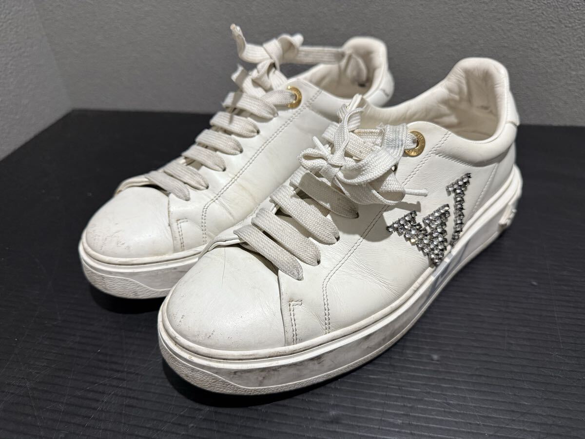 D(1023y8) LOUIS VUITTON ルイヴィトン タイムアウト・ライン スニーカー FD 1201 37 1/2 レザー ホワイト レディース ローカット 靴拍卖