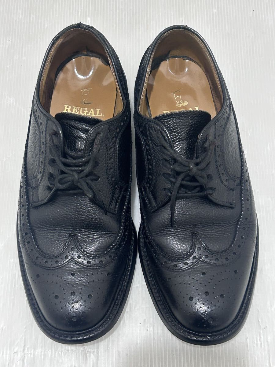 D(1014d10) REGAL(リーガル) ウィングチップシューズ シボ革 メダリオン ブローグ メンズシューズ 革靴 黒 ビジネスシューズ 23.5cm 拍卖