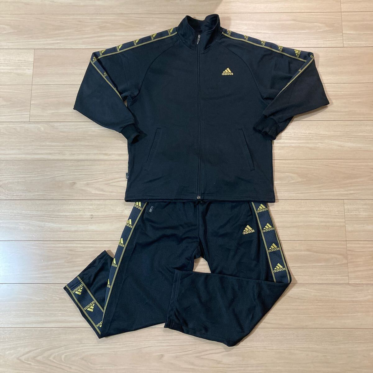adidas アディダス ジャージ ジップアップ 上下セット セットアップ Mサイズ 黒 金拍卖