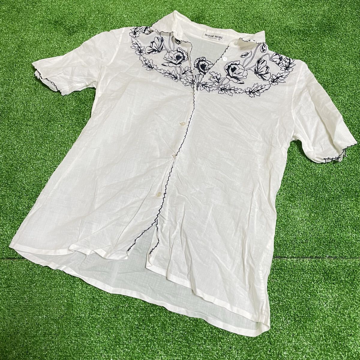 HANAE MORI ハナエモリ  半袖シャツ 刺しゅう ホワイト 秋服 春夏秋 アパレル39拍卖