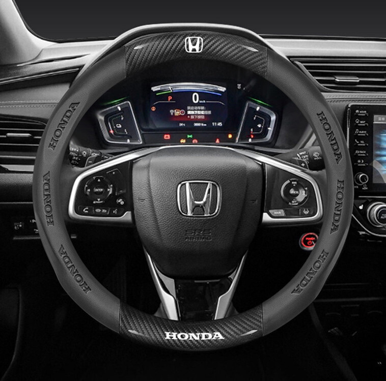 ホンダ 専用 ハンドルカバー ステアリングカバー 円型 本革 【新品 未使用】即決 カーボン調 5色選択拍卖