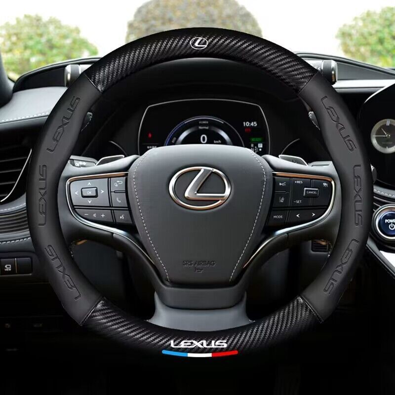 レクサス 専用 ハンドルカバー ステアリングカバー 円型 上質な逸品【美品】 本革 カーボン調 3色選択可拍卖
