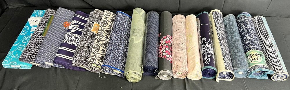 【12PJ006】1円スタート 綿反物 17本まとめ 源氏物語 しらなみ 東京本染など 純綿 浴衣生地 和裁素材 ハンドメイド リメイク 現状品拍卖
