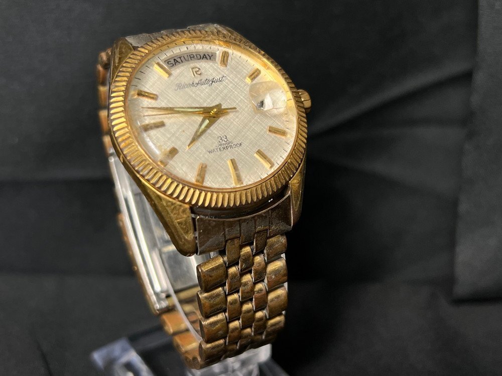 【6PW209】1円スタート RICOH リコー Autogust オートジャスト 腕時計 ウォッチ 稼動品 自動巻き 33石 デイデイト ゴールド 現状品拍卖