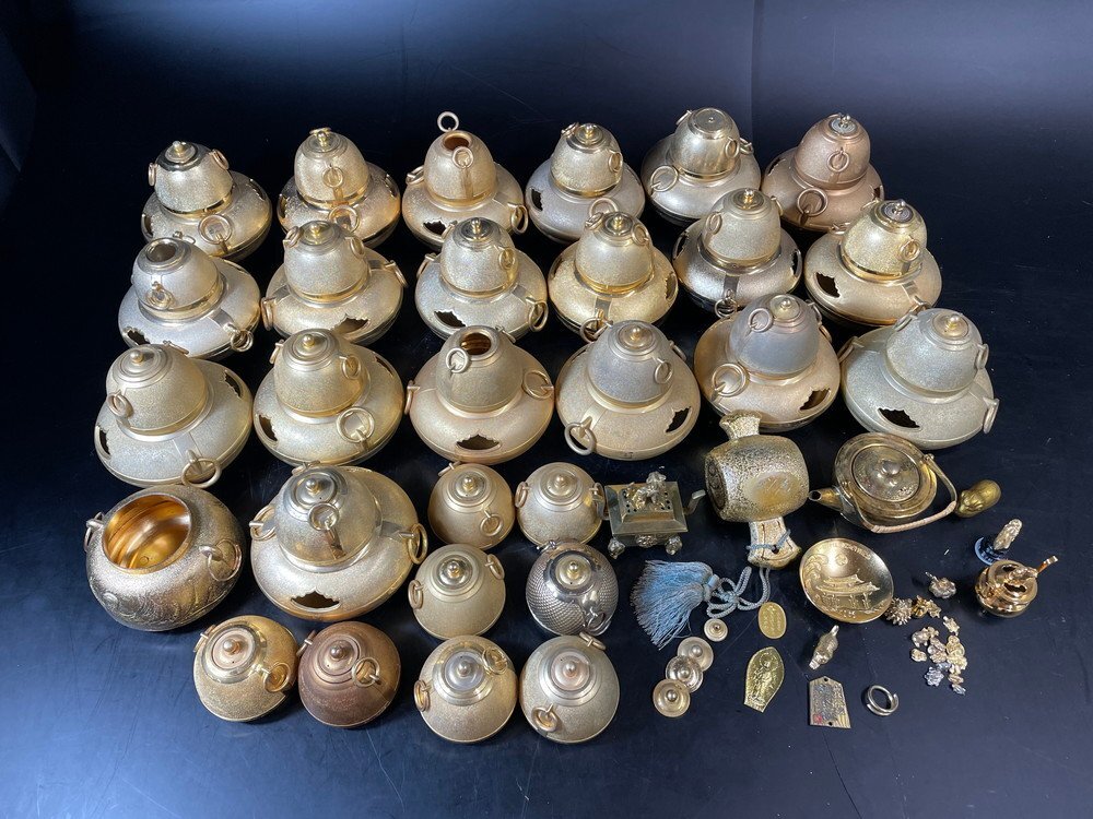 【12P3567】1円スタート 金属工芸品 置き物 24KGP 金メッキ 銀メッキ 約23kg以上 まとめ 急須 香炉 ゴールドカラー 金色 縁起物 現状品拍卖