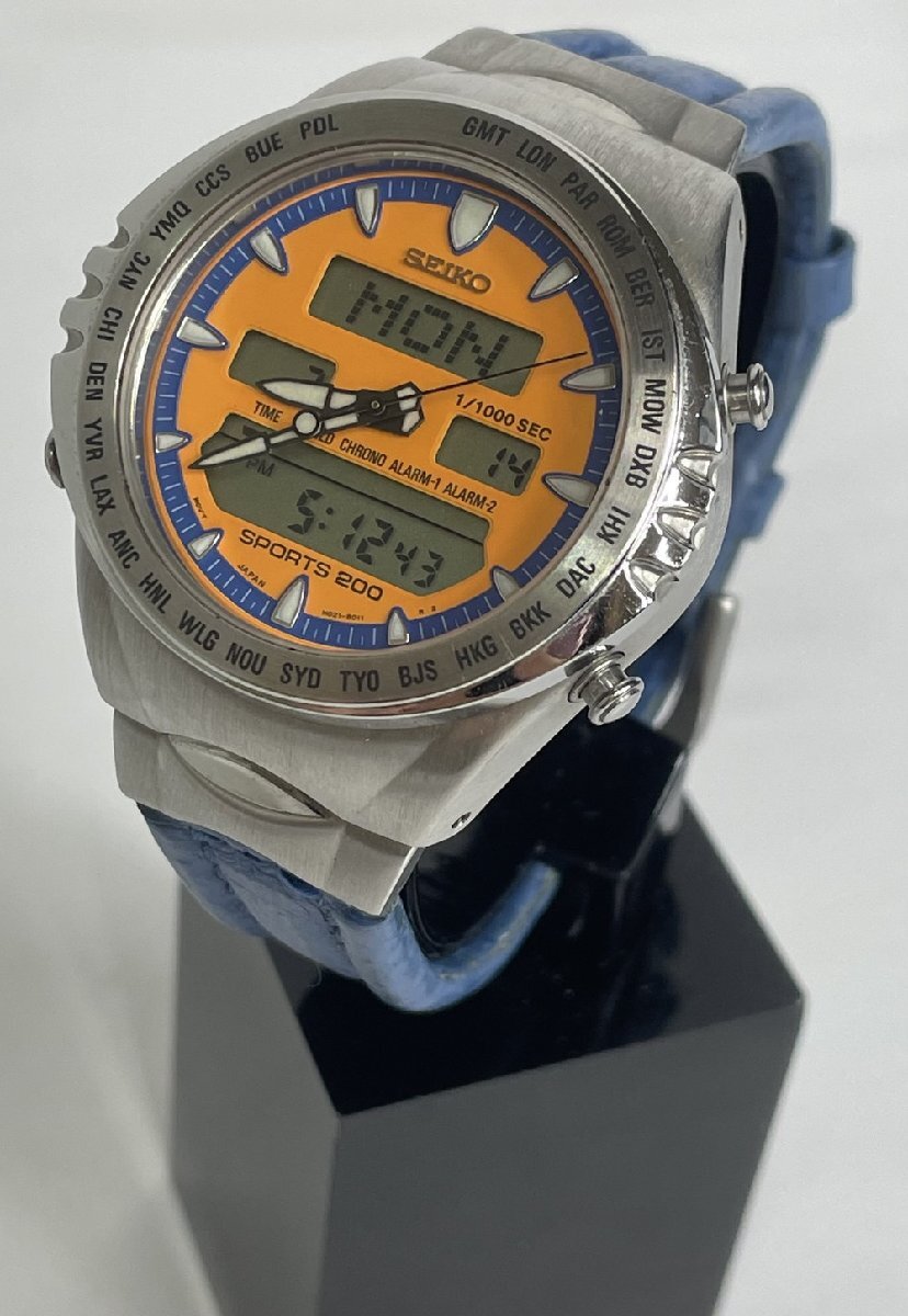 【6PW214】1円スタート SEIKO セイコー MACCHINA SPORTIVA GIUGIARO DESIGN 腕時計 稼動品 H021-8030 クオーツ デジアナ 現状品拍卖