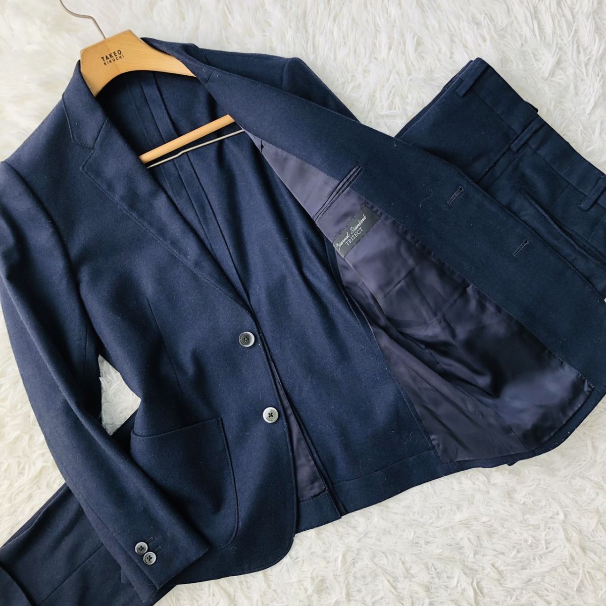 ジャーナルスタンダード【JOURNAL STANDARD TRISECT 】セットアップスーツ テーラードジャケット カシミヤ混 本切羽 ネイビー S-M 1拍卖