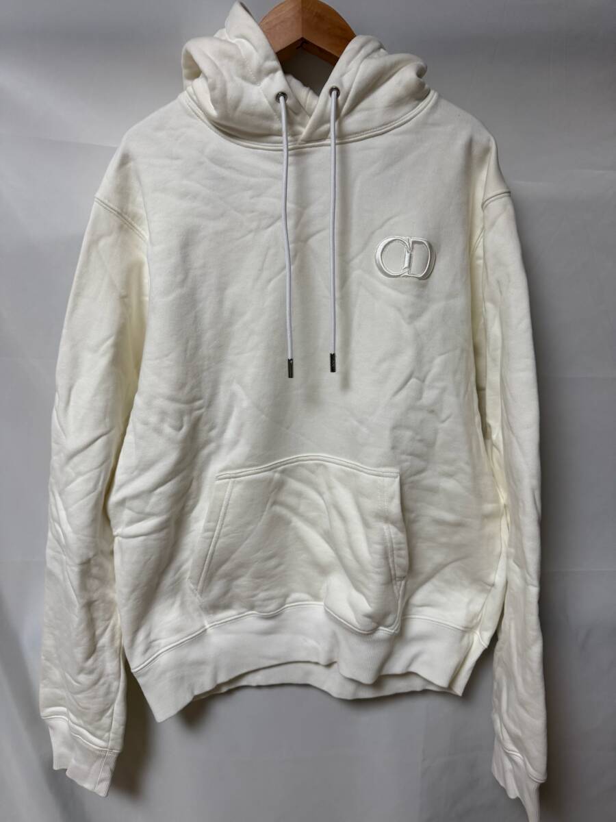 美品◆ディオール D Icon フード付き スウェットシャツ オフホワイト パーカー サイズL 113J698A0531 着丈62 裏起毛 箱入◆R8675-9拍卖