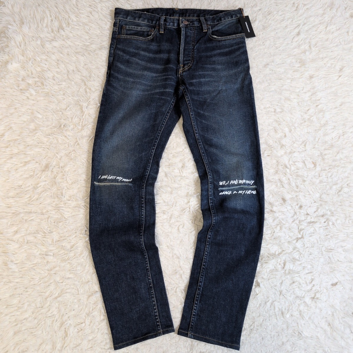【キムタク愛用ブランド/未使用】マインデニム MINEDENIM Lettered S.Slim STR 5pocket USS ダメージ加工ジーンズ 30拍卖