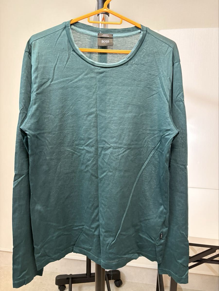 BOSS ボス HUGO 長袖シャツ ロング Sサイズ グリーン スリムフィット 古着拍卖