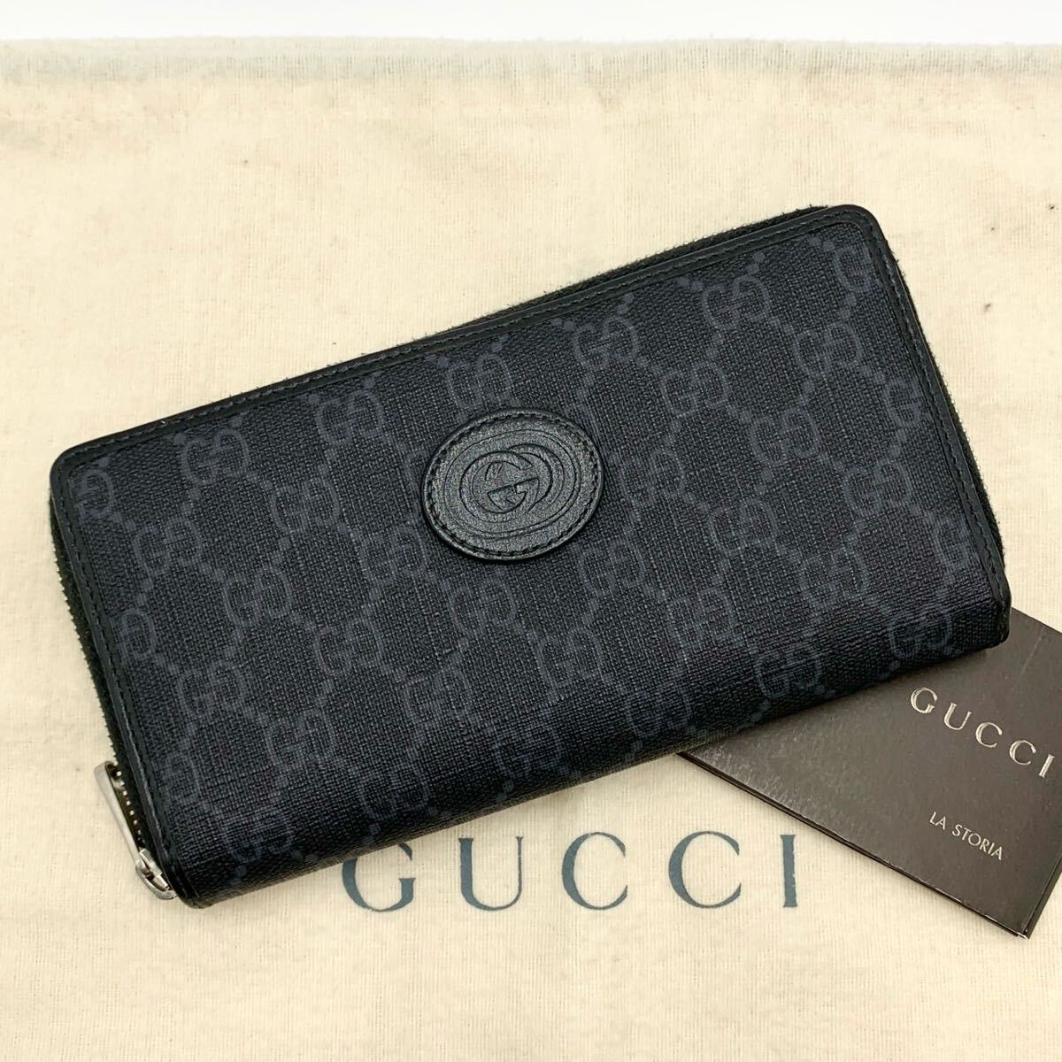 美品 GUCCI グッチ サイフ 財布 GGスプリーム ラウンドジップ 黒拍卖