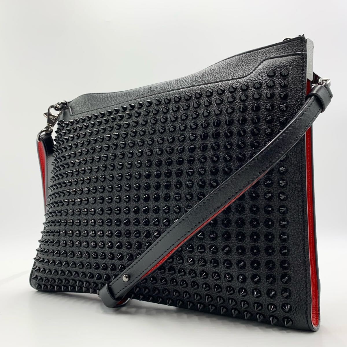 美品 クリスチャン ルブタン 2way メンズ ショルダーバッグ スタッズ レザー 黒拍卖