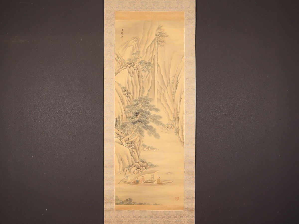 【模写】【伝来】am7693〈高橋草坪〉閑江舟遊図 富岡鉄斎極箱 二重箱 南画家 竹田門下 早世の画家 江戸時代後期 中国拍卖