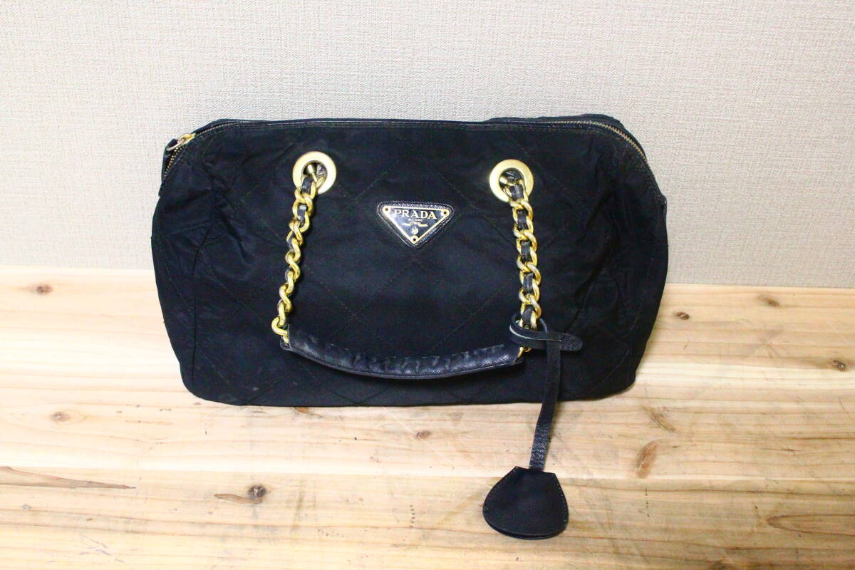 KJ10163 PRADA プラダ キルティングナイロン サフィアーノ レザー  ハンド バッグ G金具 ヴィンテージ拍卖