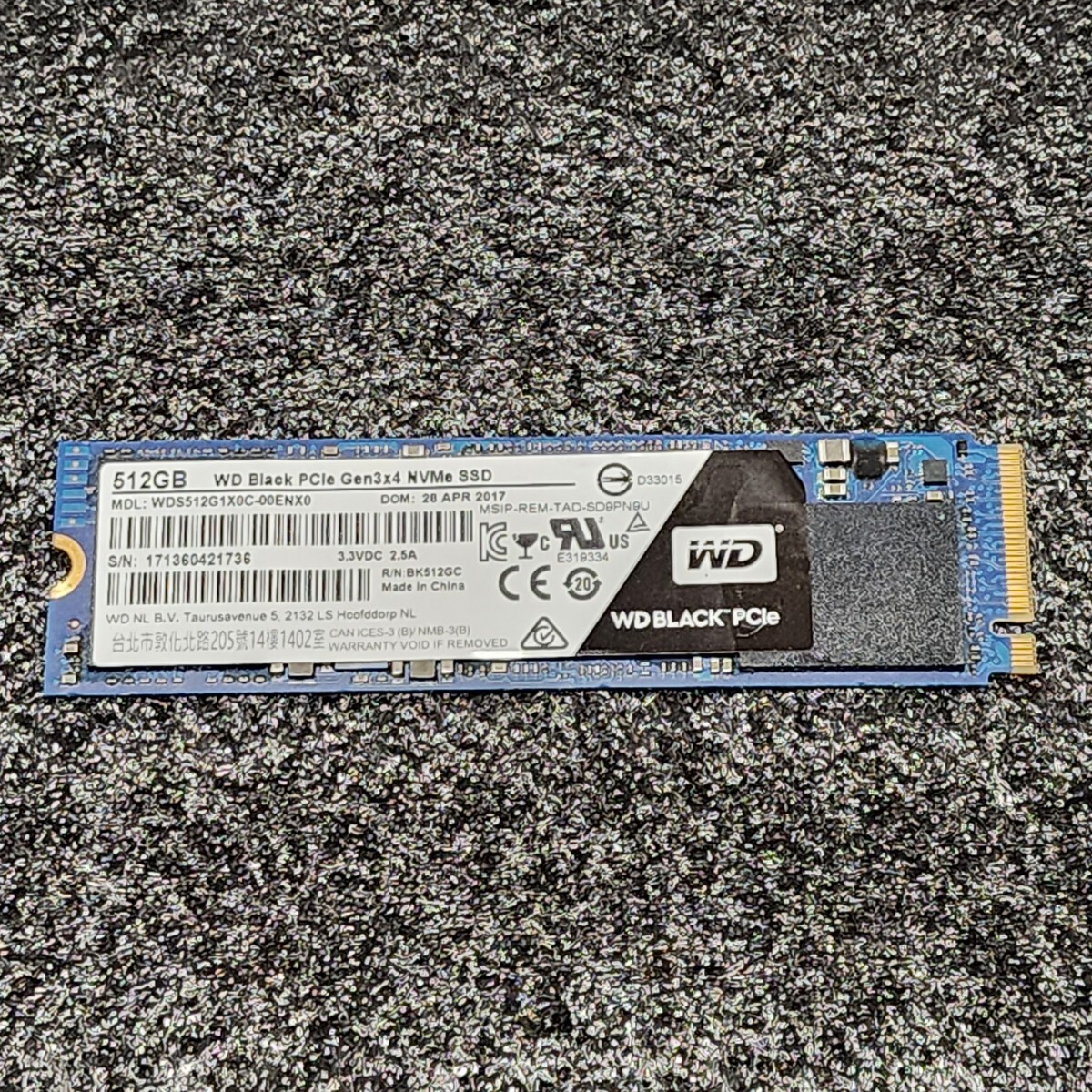 WesternDigtal WD BLACK PCIe(WDS512G1X0C-00ENX0) 512GB NVMe SSD フォーマット済み PCパーツ M.2 2280 動作確認済み 480GB 500GB拍卖