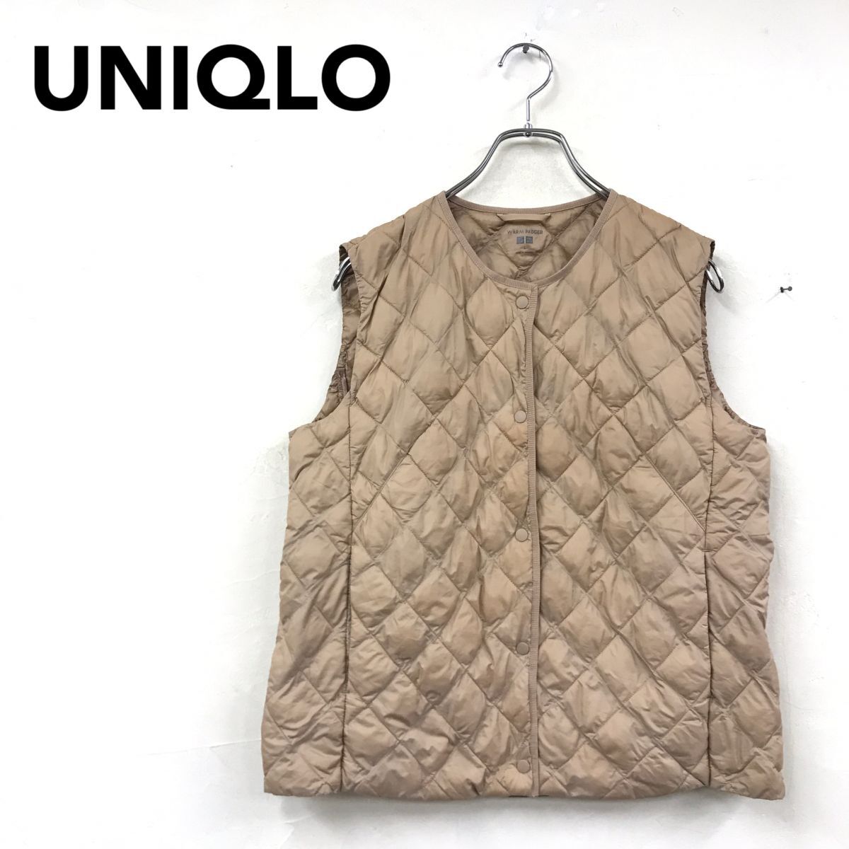 2O1237-R◆UNIQLO ユニクロ ウォームパデッドキルティングベスト◆サイズL レディース 婦人 トップス ライトアウター 軽量 中綿 ベージュ拍卖