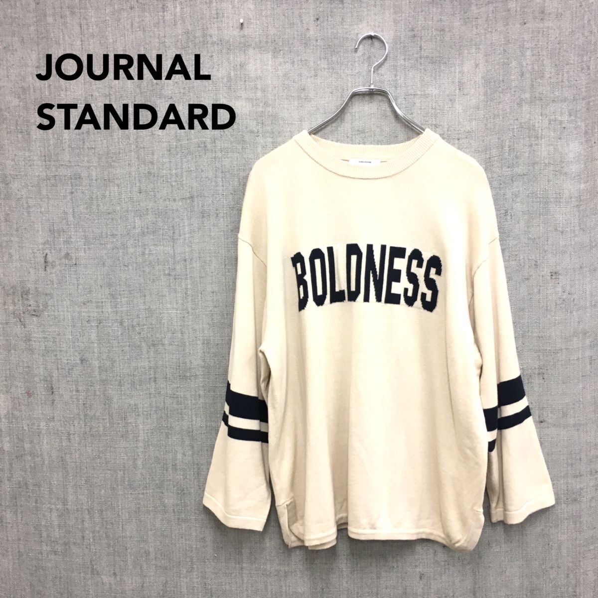 2K3393-G◆ JOURNAL STANDARD ジャーナルスタンダード ロゴニットプルオーバー リブクルーネック 袖ライン ◆ アイボリー 綿 アクリル拍卖