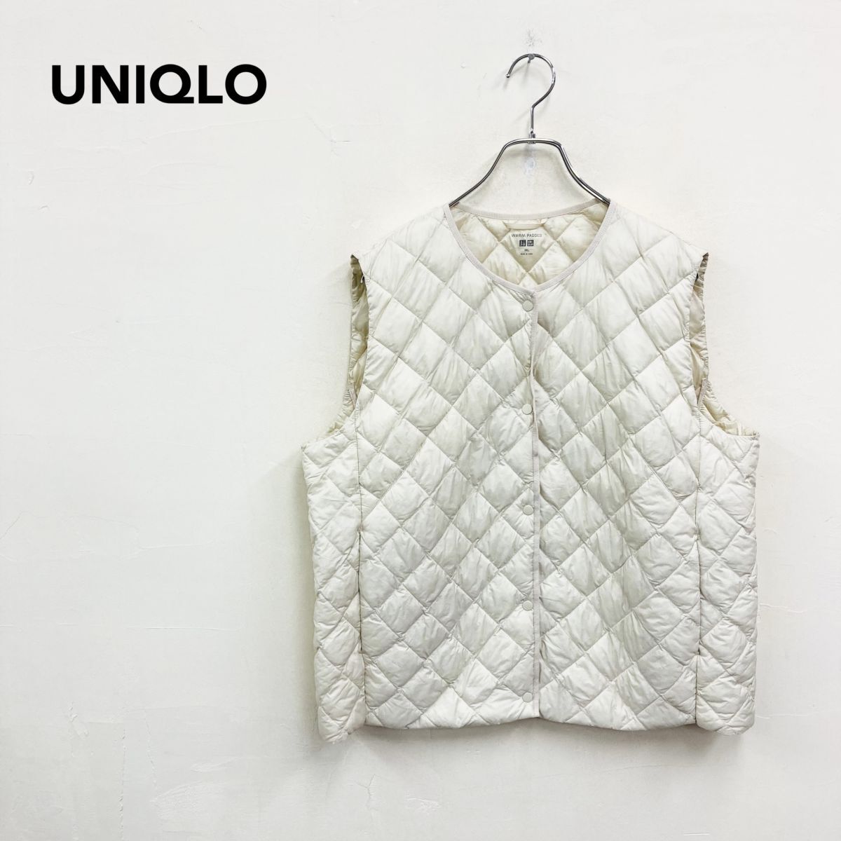 2O2213-J◆UNIQLO ユニクロ パフテックキルティングベスト◆オフホワイト サイズ3XL 大きめサイズ ウォームパデッドベスト 秋冬 防寒拍卖