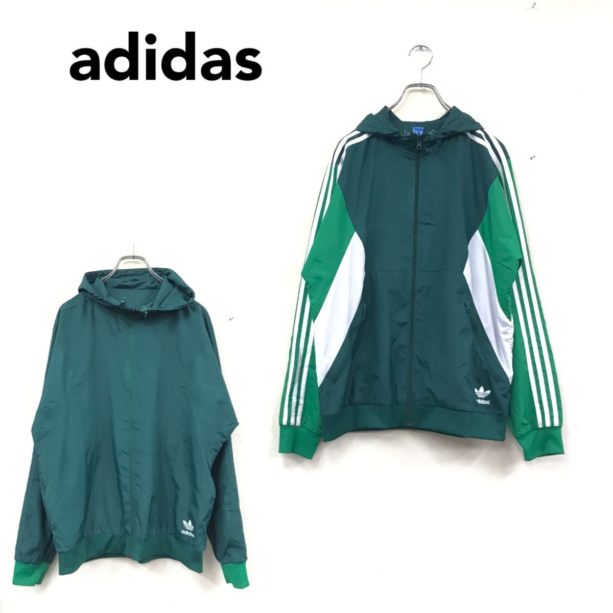 2O2661-R◆adidas アディダス リバーシブルナイロンパーカー◆サイズ0 メンズ 紳士 ライトアウター 薄手 スポーツ グリーン 緑 秋冬拍卖